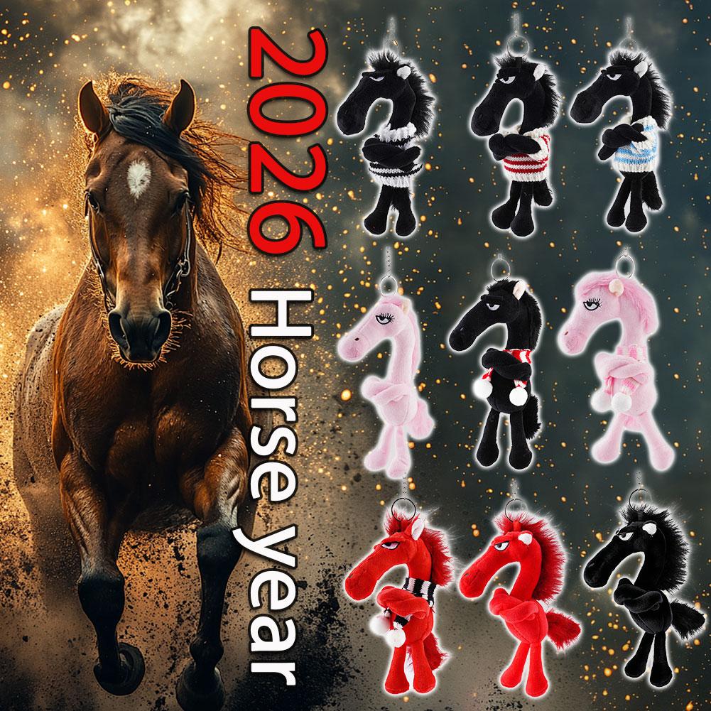 2026 Year of the Horse Mascot High-Cool Black Horse Plush Keychain Bag Charm Stuffed Animal Pendant Premium Decorative