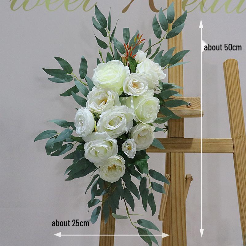 Silk Flower Wedding Welcome & Directional Sign with Floral Art Decoration