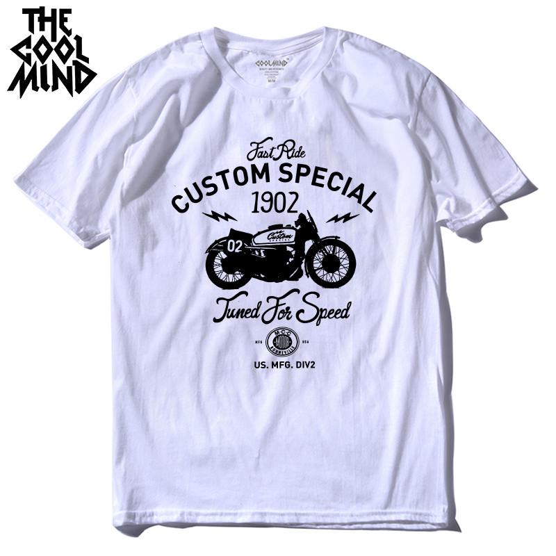 

COOLMIND MO0311 100% Cotton Short Sleeve Special Motor Print Men T Shirt Casual Cool Men Tshirt Summer o-neck Men t-shirt Pthd M
