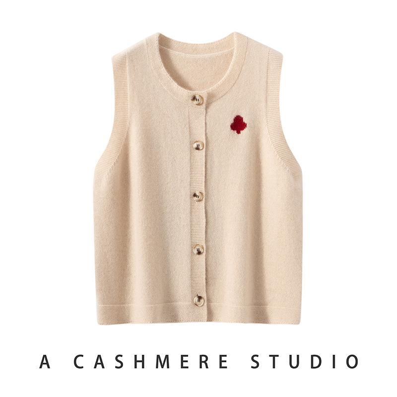Layered Round Neck Knit Cardigan Vest for Women - Autumn/Winter College Style Loose Fit with Heart Design