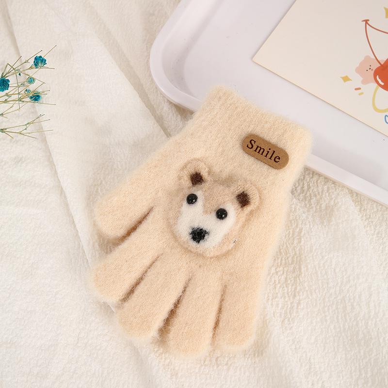 Luvas de Inverno Infantis Fofas de Urso Estilo Coreano - Quentes, À Prova de Frio, Design de Cinco Dedos para Meninos e Meninas