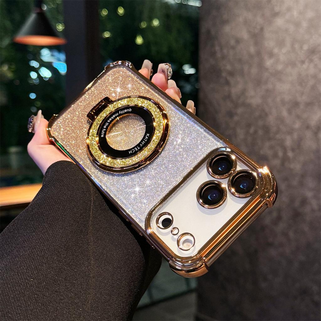 For Apple 17promax Acrylic Phone Case Electroplating Four Corner Anti Drop for IPhone 16 with Magnifier Bracket