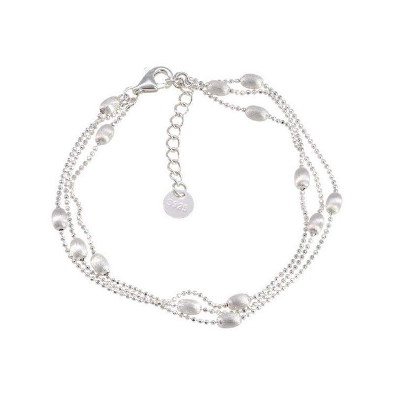 Three Layer Silver Round Bead Bracelet Women Minimalist Luxury Fashion Jewelry