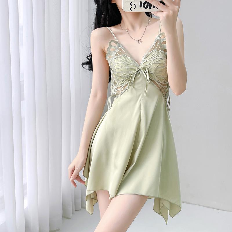 2025 Damen Eis Seide Schleife Rückenfrei Pyjama Set: High-End, Ausgeschnitten, Stil reines Verlangen, Premium Dünne Zweiteilige Homewear