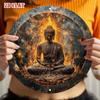 Vintage Buddha Metal Sign Round 7.87 Inch Flame Art Meditation Decor For Home Cafe Garage Aluminum Tin Plate