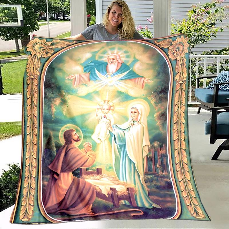 Jesus Virgin Mary Soft Throw Blanket Bedding Flannel Living Room/Bedroom Warm Blanket Virgin Mary Blanket Cross Blanket Home