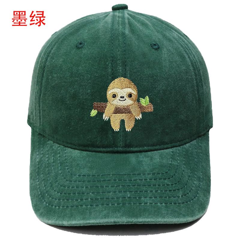 Popular Cute Sloth Embroidered Baseball Cap Animal Washed Retro Men's and Women's Casual Outdoor Sun Hat
