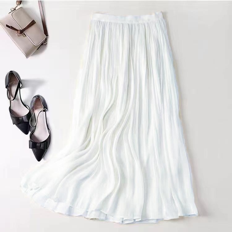 Senior Sense of Flow Light Half-body Skirt Gauze Skirt Female Beaded Skirt Temperament Long Section Mesh Half-body Skirt High-waisted Thin Summer