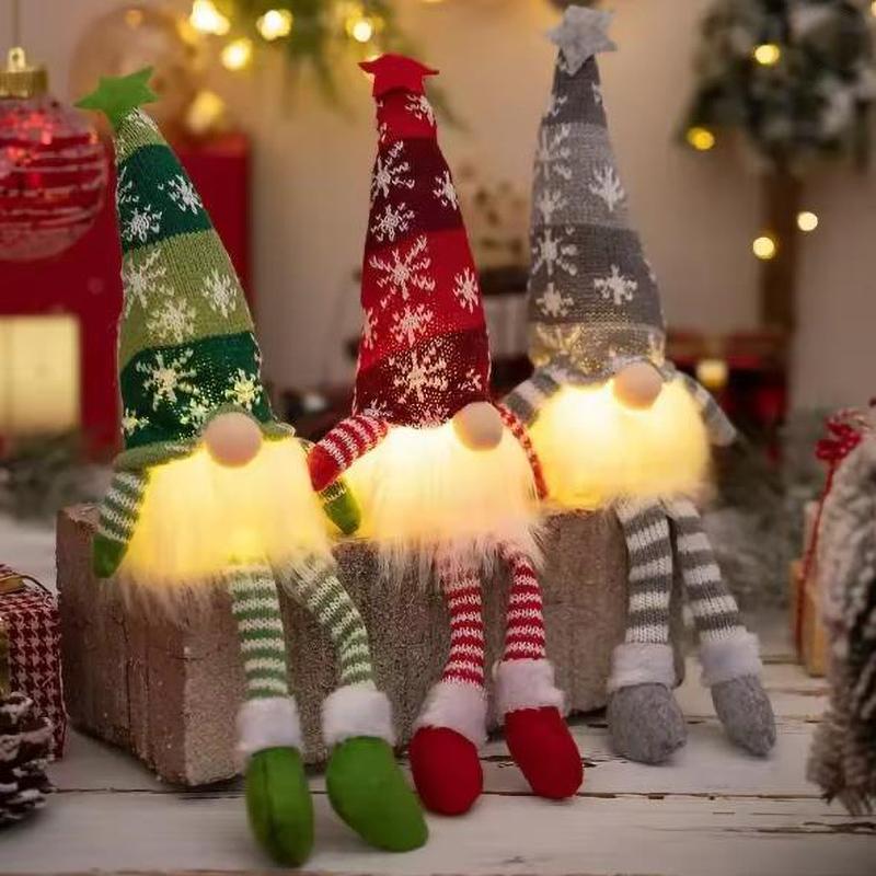 Christmas Faceless Doll Ornaments LED Light Plush Knitting Crafts Tree Pendant Christmas Decorations Home Kids Gift