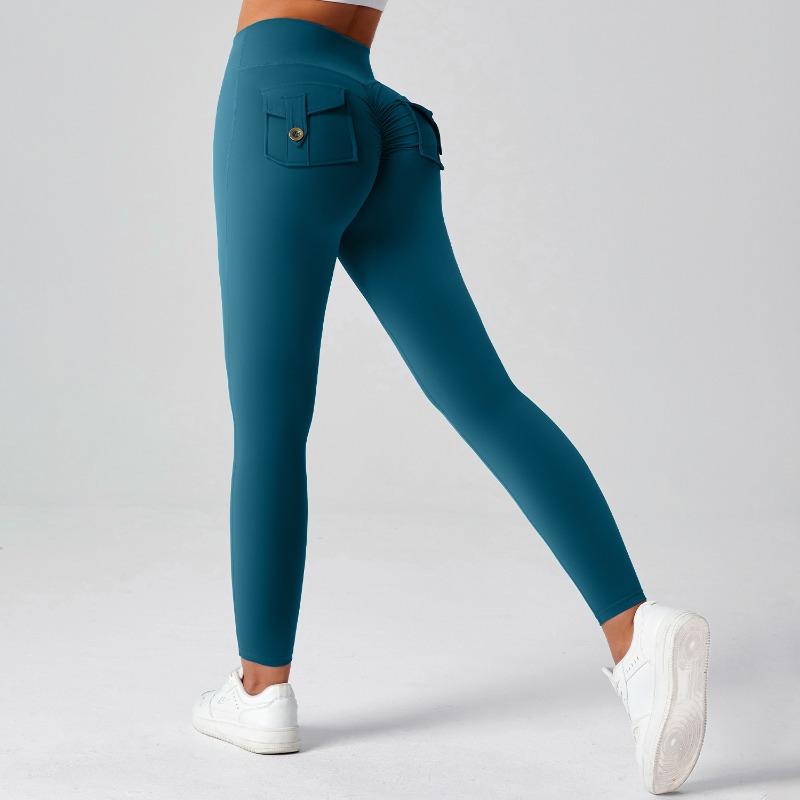 Tooling Hip Lift Yoga Pants High Waist Pocket Sports Fitness Pants Women's Nude High Elastic Running Quick Drying Sports Leggings