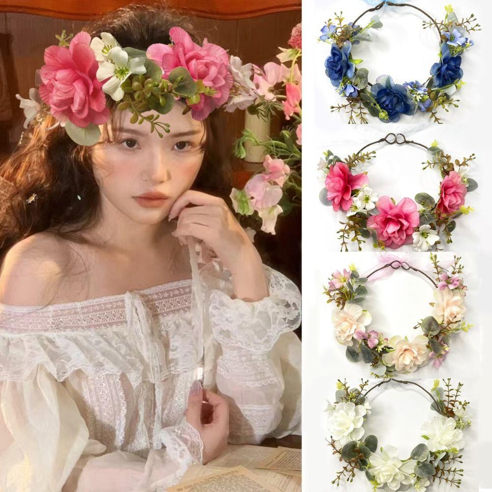 Boho Fluffy Flower Headdress Gradient Sweet Flower Crown Artificial Flower Headband Weddings