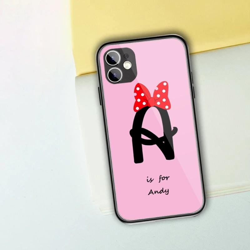 Cute Alphabet Letter Flower Phone Case For IPhone 13 12 11 XS X 8 7 6 Plus Mini Pro Max SE 2022 Black PC TPU Glass Phone Cover