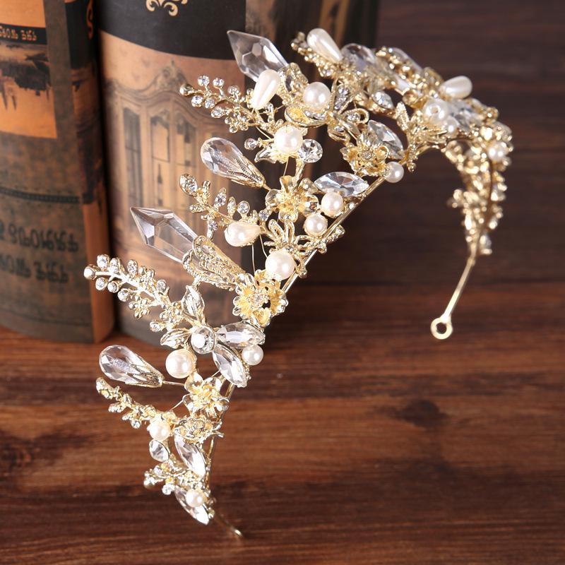 Bridal Crown Headdress Luxurious Baroque Golden Crown Crystal Forest Pearl Headband Wedding Dress Accessories Hair Accessories