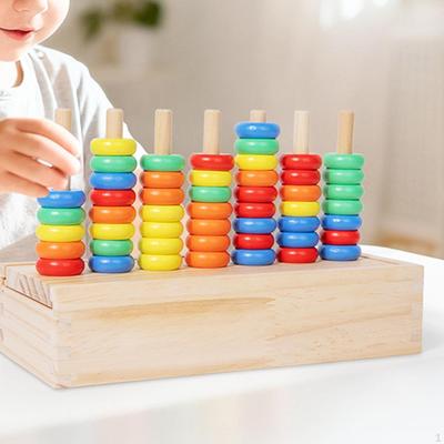 Wooden Stacking Rings Color Sorting Toy Circular Education Fine Motor Skill Counting