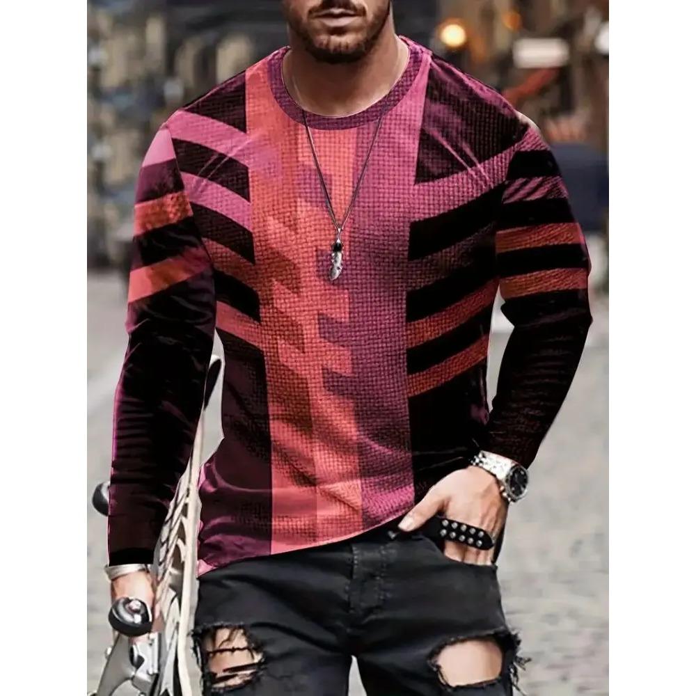 Vintage Multi color Plaid splicing 3D Print Men's T-shirts Autumn New Long Sleeve Tops Daily T Shirt For Man Patchwor Clothing