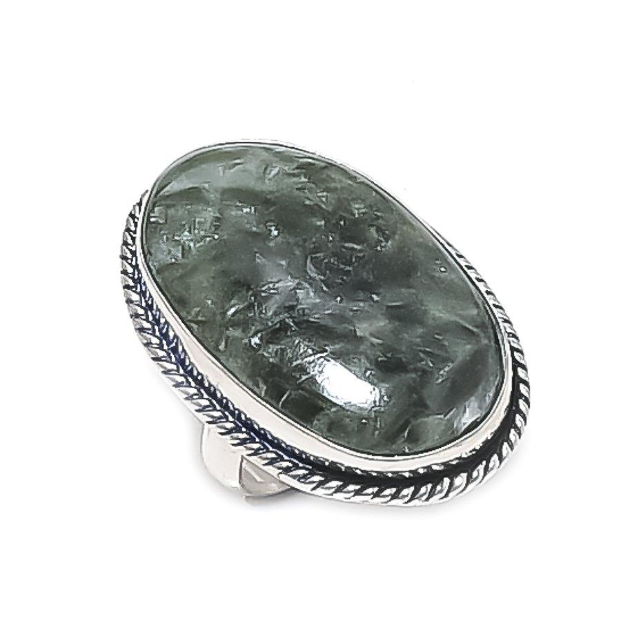 

Серафинит Драгоценный камень 925 Стерлинговое серебро Ювелирное кольцо Размер 6