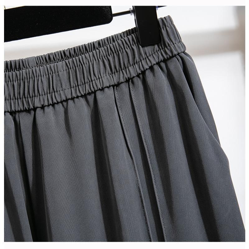 DIMANAF 2026 Summer New Plus Size Women Long Pants Loose Casual Elastic Waist Fashion Lady Bottoms Clothing Solid