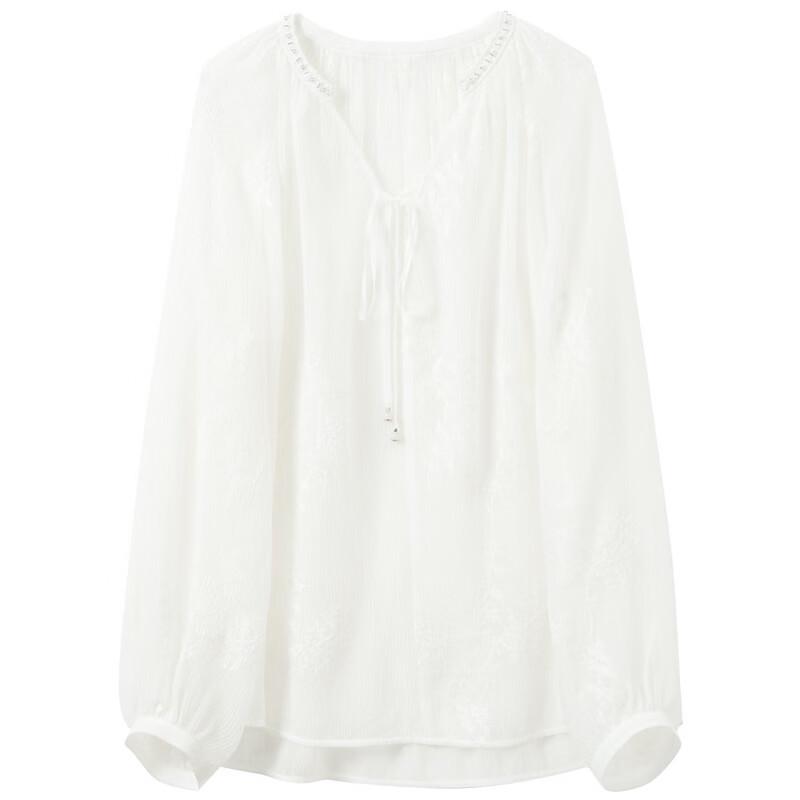 Sancai 2026 Spring New Chinese Embroidered V-Neck Loose Blouse