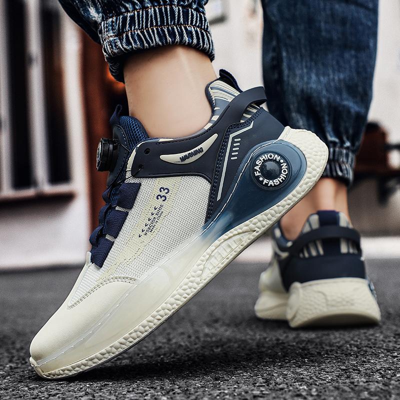 Fashion Mens Sneakers with Rotating Buckle Comfy Non Slip Lace Up Shoes for Mens Outdoor Activities Four Season Running Student Sneakers