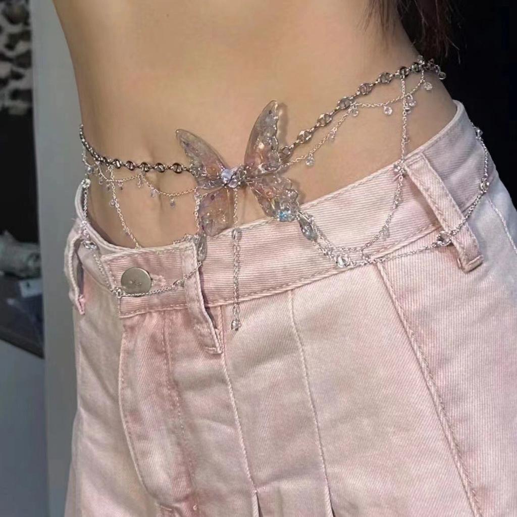 Pure desire wind~ super fairy lace butterfly fringed leg chain niche design leg ring Mori high value waist chain neck chain