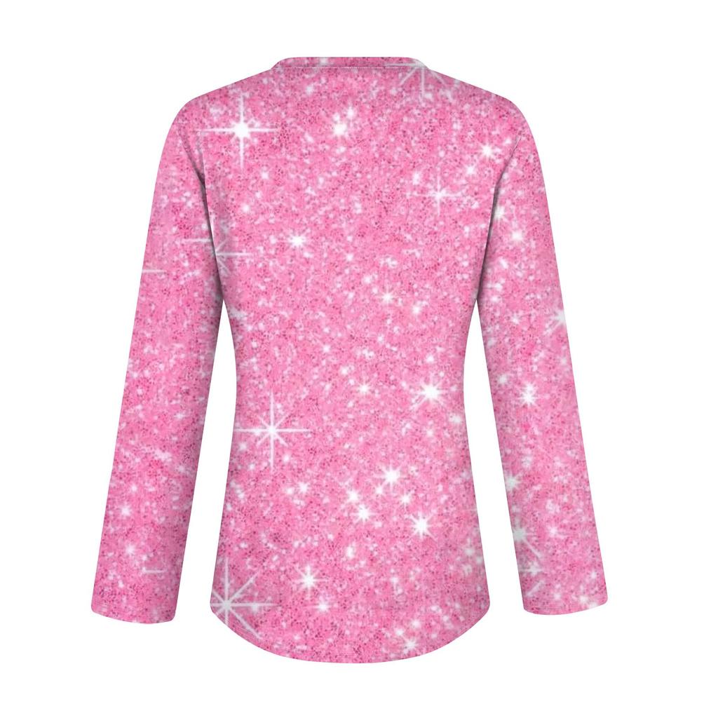 Dámská ležérní móda sexy pohodlí vánoční potisk V-výstřih knoflíky dlouhý rukáv