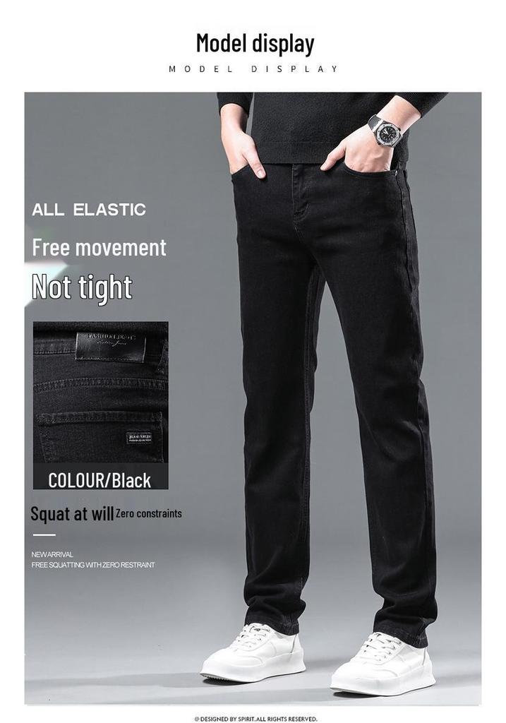 Men's Black Stretch Business Jeans – Autumn/Winter, Thick Style, Sizes 28-40, Available in Two Colors