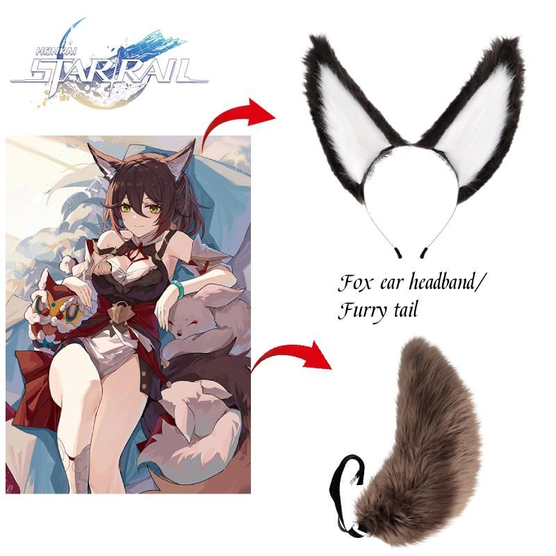 Rail Honkai Star Tingyun Cosplay Plush Fox Ear Headband Furry Tail Accessories