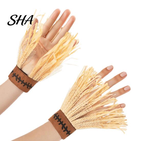 Elastic Headband for Costumes Scarecrow Costume Set, with Pointed Hat And Straw Retro Pieces Bracelets, Halloween Cosplay Farm Party Accessories