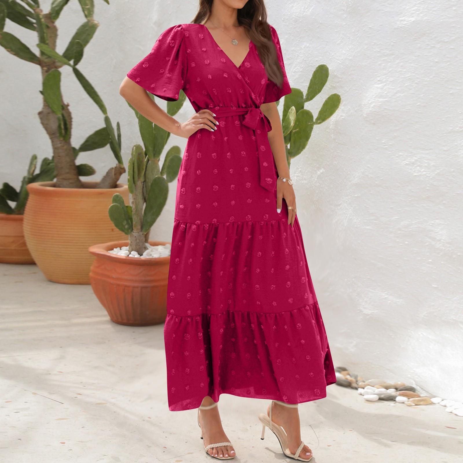 

Женское платье с V-образным вырезом и высокой талией, бальное платье с длинным коротким рукавом, праздничное платье для путешествий XXL