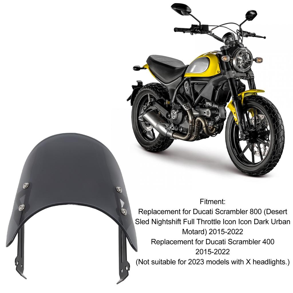Motorcycle Windshield Reduce Wind Resistance Increase Driving Stability Replacement for Ducati Scrambler 800 400 Smoky Gray