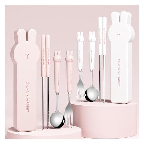 Stainless Steel 3-piece Cutlery Set Including Chopsticks, Spoon, Fork, and Storage Case. Perfect for Lunch Boxes, Adult and Student Use. Perfect for C