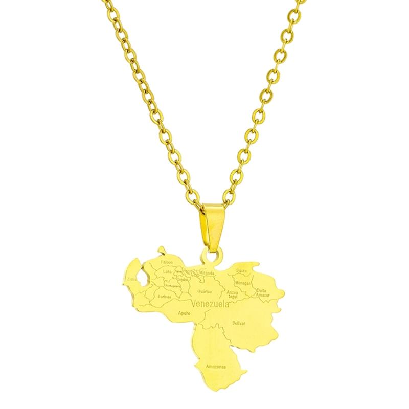Stainless Steel Outline Venezuela Map Pendant Necklace Heart Map Jewelry
