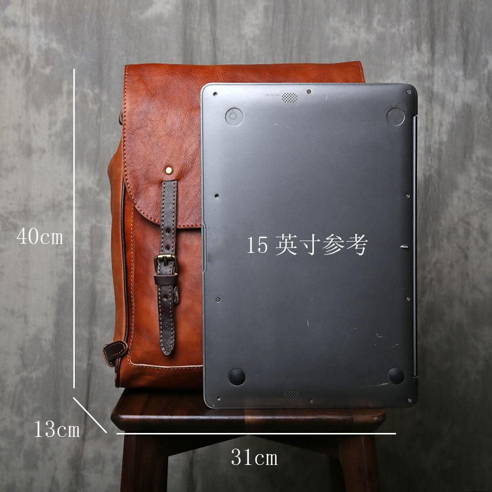Retro Cowhide Backpack for Men Handmade Polished Leather Casual Computer Backpack Outdoor Large Capacity Trendy Backpack