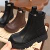 Girls' Fleece-Lined Leather Boots, Two-Layer Cotton, Fashionable Soft Sole, Non-Slip, 2025 Autumn/Winter Collection