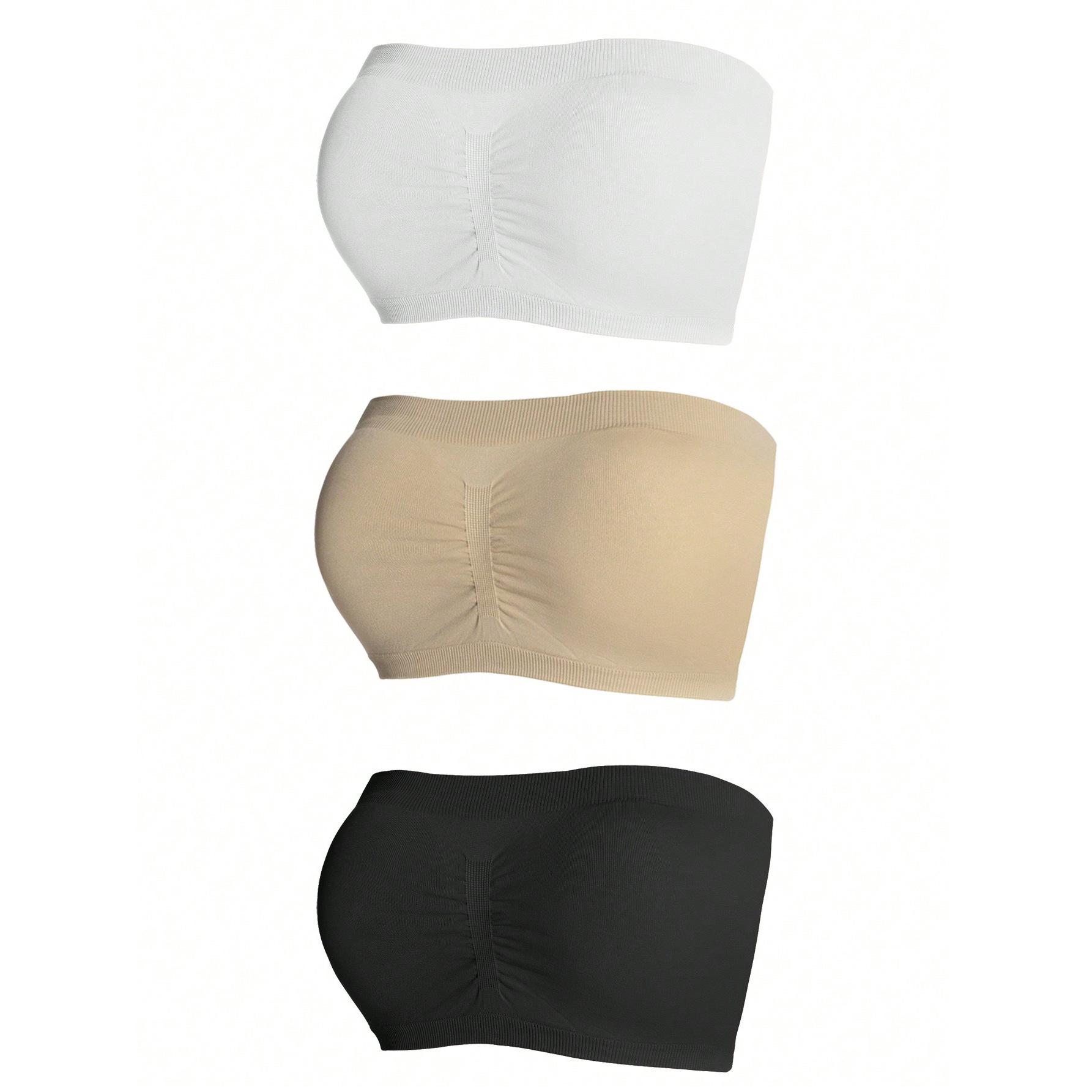 Plus Size 3 Pack Strapless Non Slip Seamless Wireless Bandeau Comfortable Intimate Bra 0XL