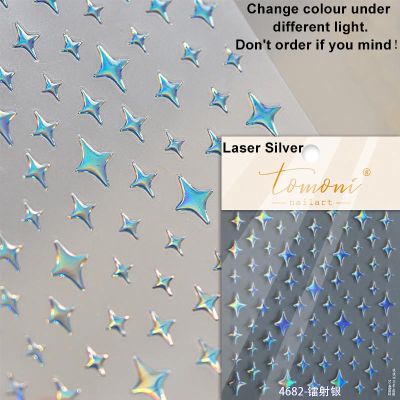 5D Bronzing Star Nail Art Stickers 1pcs Luxury Diamond Gold Sliver Laser Pentacle Self Adhesive Nail Decorations Slider Decals