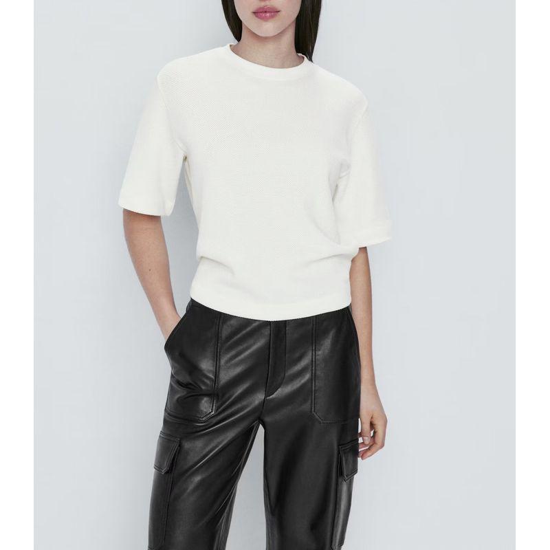 MD Summer New Arrival Basic Style Base White Shirt Loose Plaid Cotton Half Sleeve T-shirt 6804932