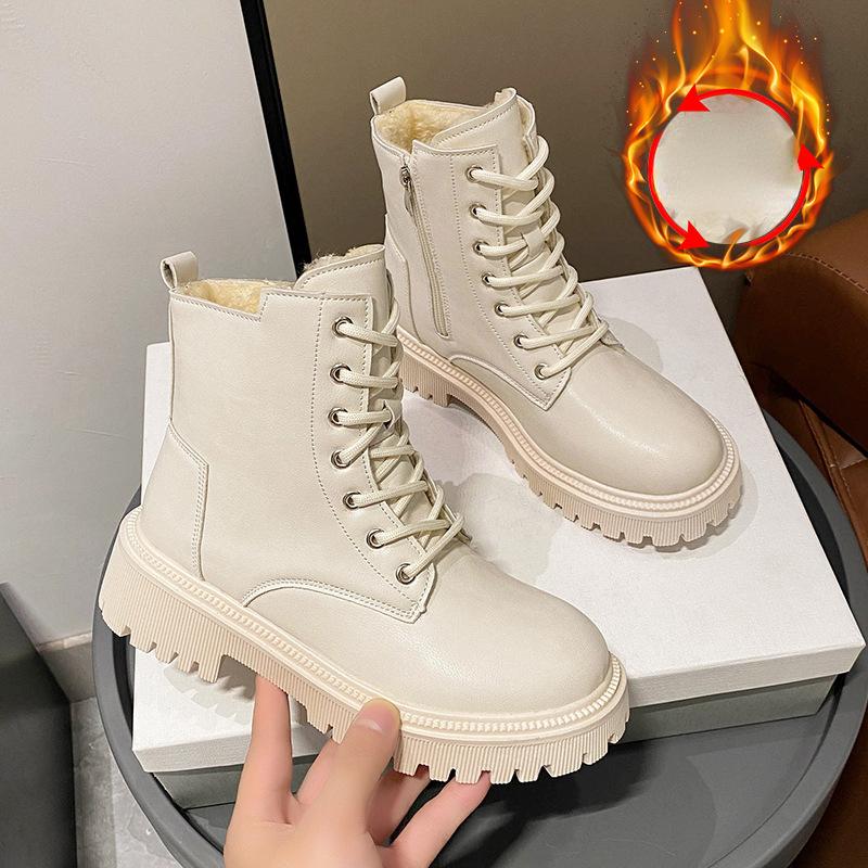 

Осенне-зимние женские теплые плюшевые сапоги с круглым носком на толстом каблуке, нескользящие утолщенные женские теплые плюшевые ботинки 40 бежевый