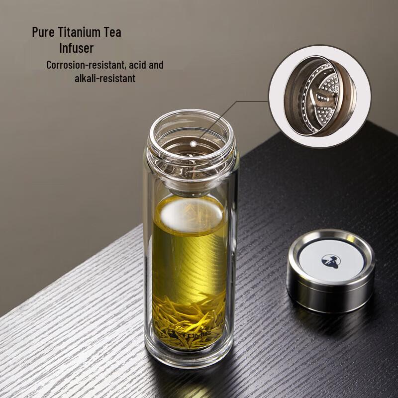 TOMIC Double-Layer Glass Tea Infuser Bottle