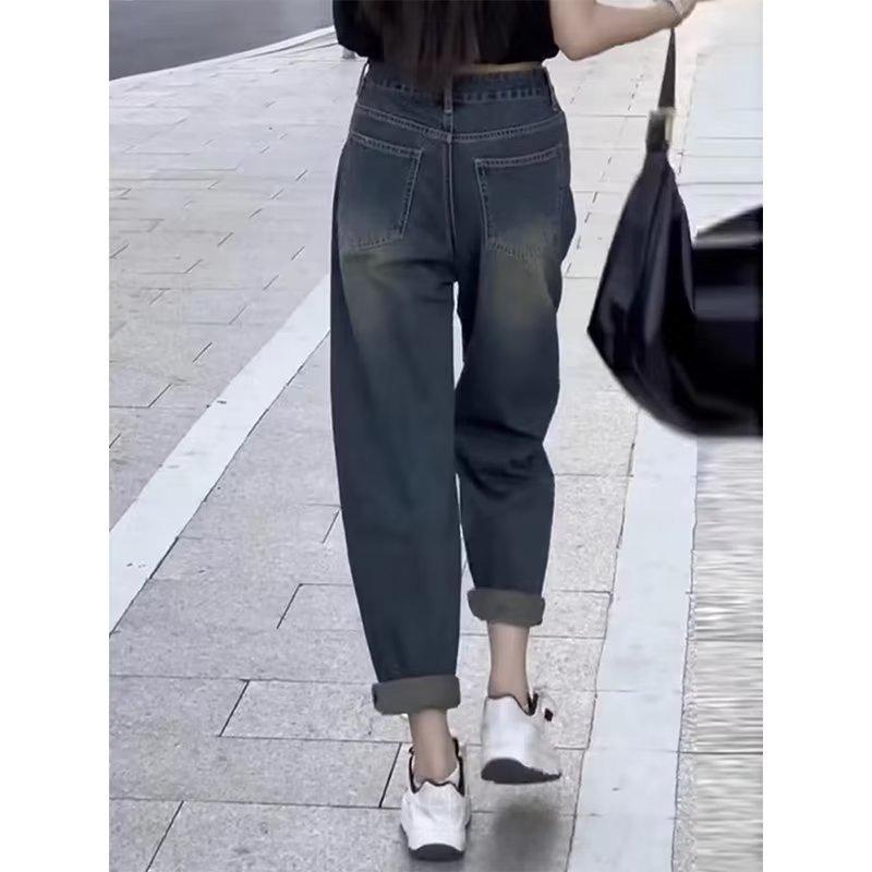 

Женские джинсы клеш в стиле ретро с потертостями - Весна/Осень 2024 Стиль Хай-стрит 5XL синий