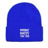 MONDAY HATES YOU TOO" Warm Knit Cap Beanie, White Text Man Cap Stretchy Candy Color Solid Color Gorro Knitted Hat Beanie