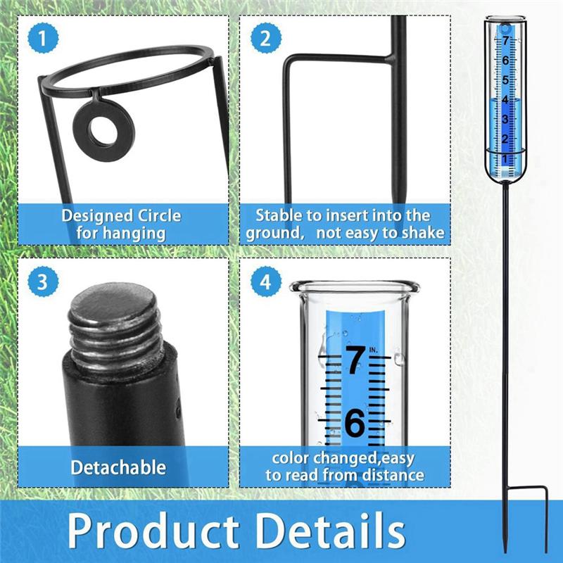 ABBY-Rain Gauge, 7Inch Freeze Proof Rain Gauge Outdoor, Large Clear Numbers And Adjustable Height For Garden, Lawn And Farm