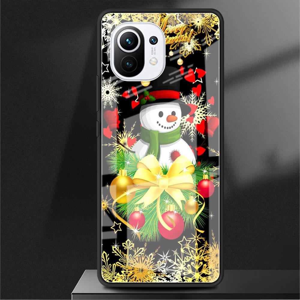 Kreslený Sněhulák Vánoční Skleněný Kryt pro Xiaomi Poco X3 NFC 11 Lite 11T F3 M3 Redmi Note 11 10 9 8 Pro 10S 9S 9A 9C Kryt na Telefon