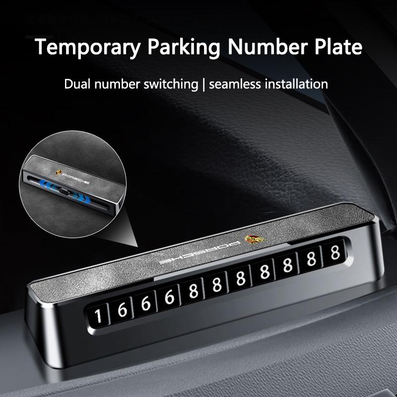 1PC Car Temporary Parking Card Phone Numbers Plate Slide Adjustable For Porsche 911 Cayenne Cayman Panamera Macan Taycan Boxster