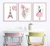Fuji Player Wall Sticker Pink Flower Eiffel Tower Paris Girl Nordic Interior Poster Wall Decoration M0217