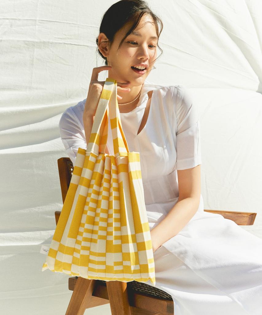 Pleatsmama Tote Bag Grid Yellow