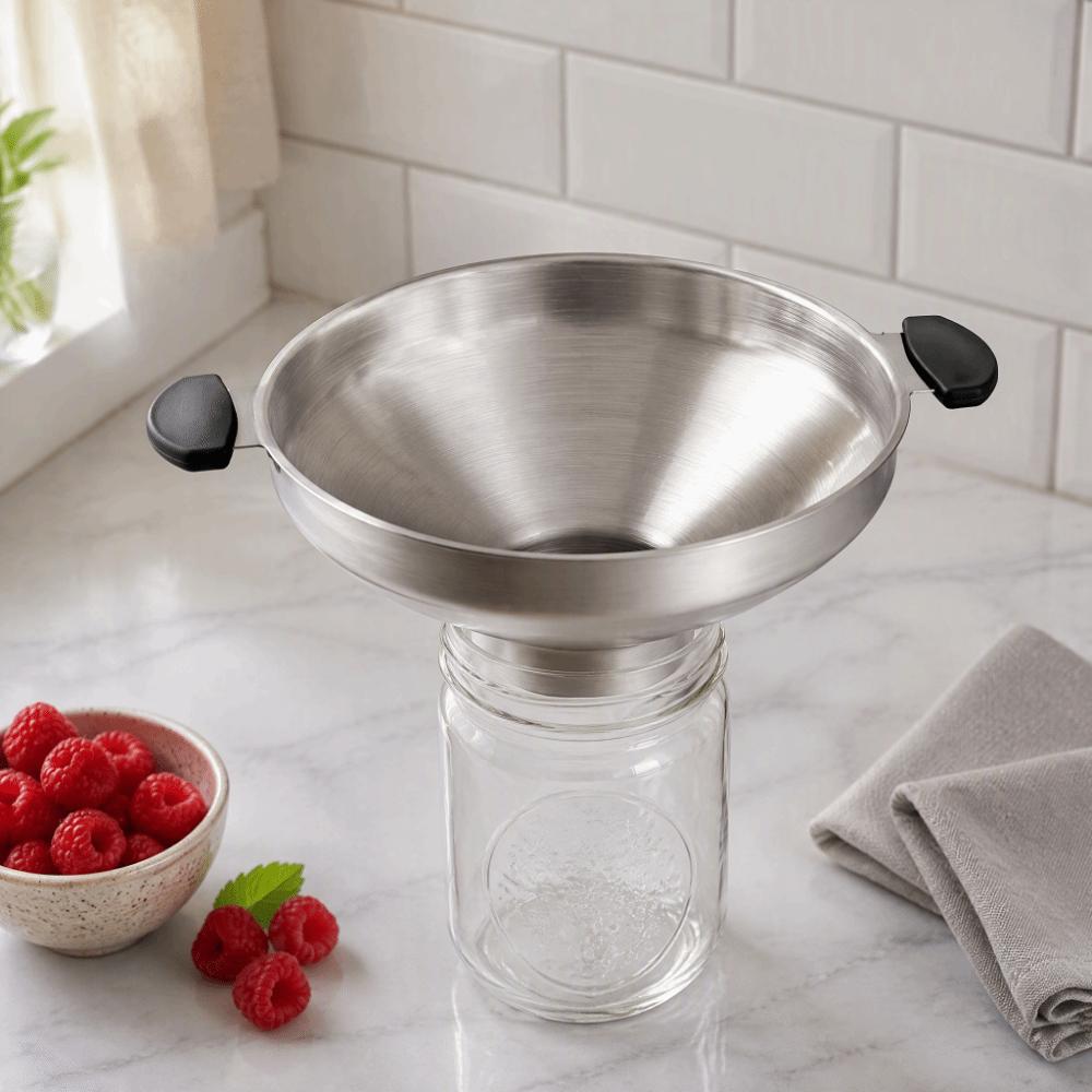 Stainless Steel Wide Mouth Funnel Dual Handles Kitchen Funnel Durable Canning Funnel  Kitchen