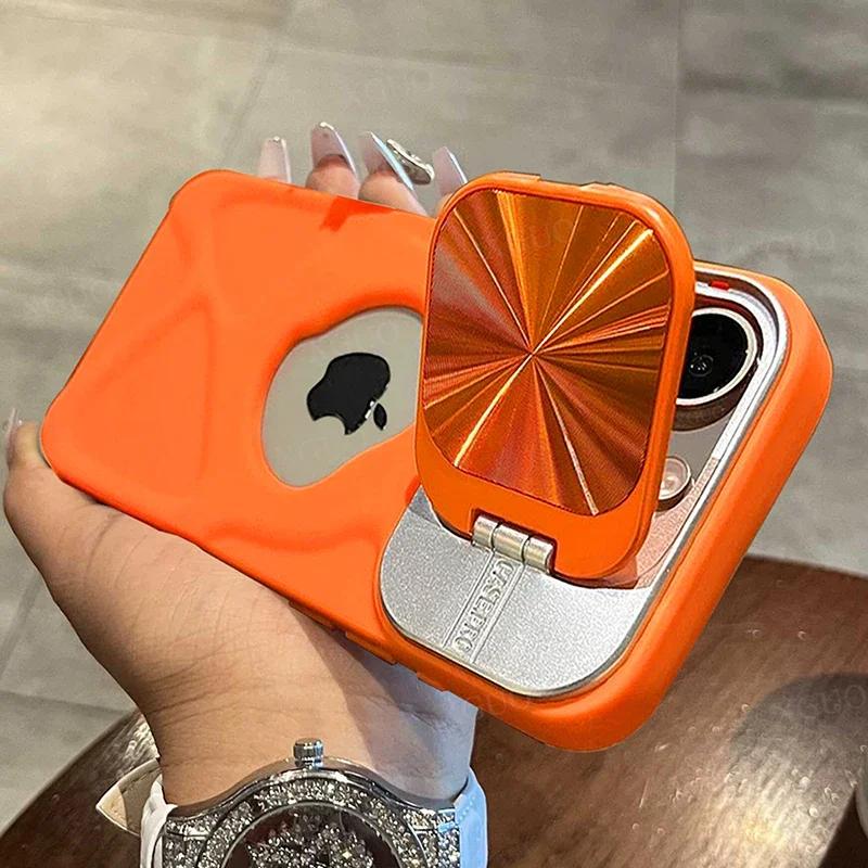 Luksusowe etui z klapką na obiektyw z otworem na logo dla iPhone 13 15 14 11 12 Pro Max 15 Plus Magsafe Silikonowe Miękkie Niewidoczne Etui ze stojakiem