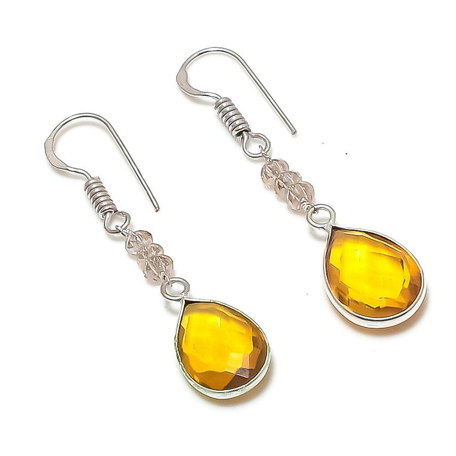 Citrine Gemstone Handmade 925 Sterling Silver Earring 1.81" KJ-1038