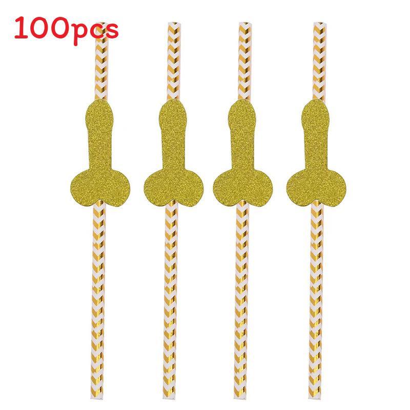 No Brand Paper Drinking Straws With Gold Stripes For Party Bar Decor